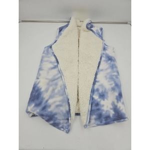 Ady P Light Blue Creamy White Waterfall open front soft fuzzy fleece vest  X Sm